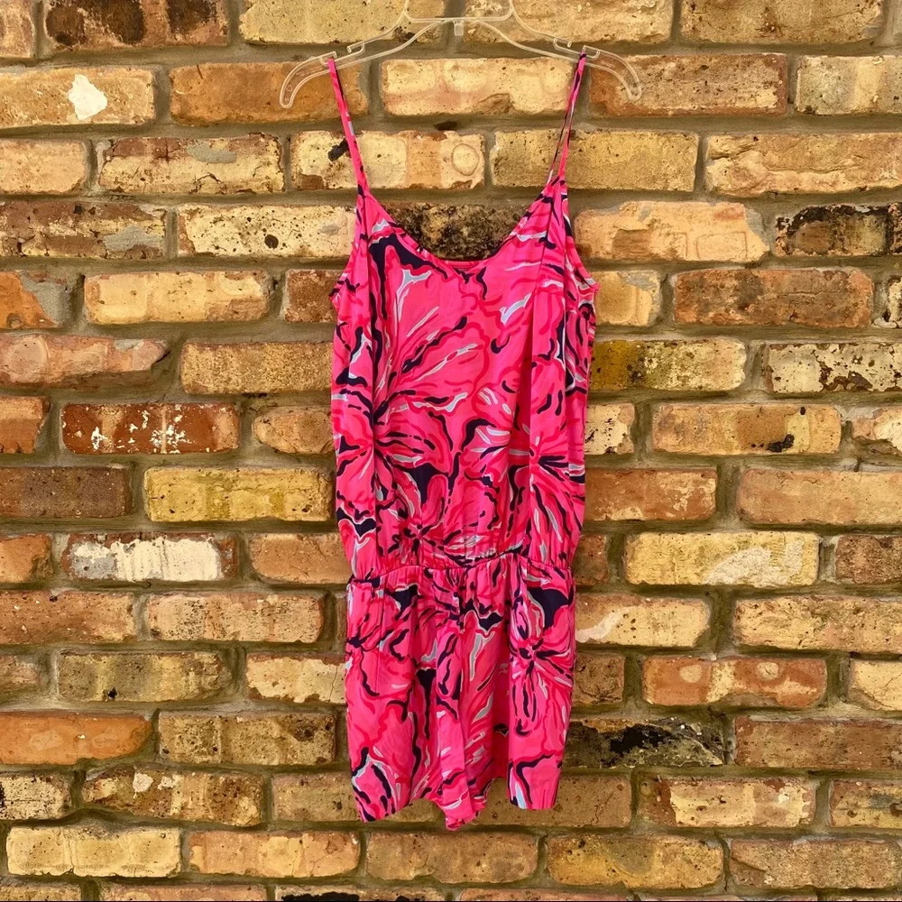 Lilly Pulitzer Pink Floral Print Drawstring Shorts Romper
